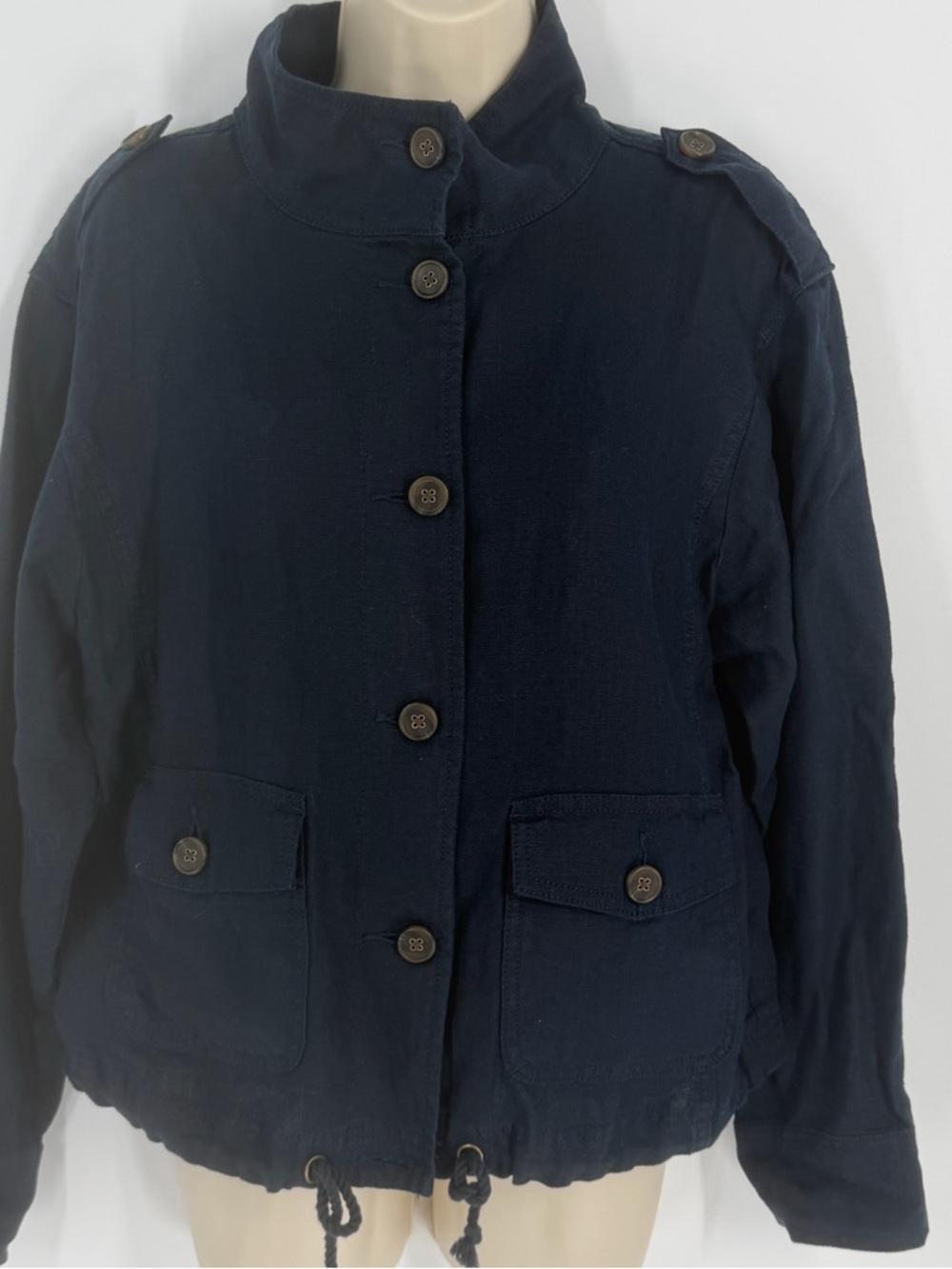 Talbots 100% Linen Utility Jacket Navy M Coastal Breathable Nautical Old Money - Picture 3 of 10